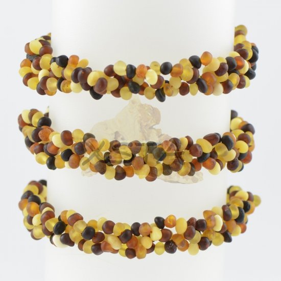 Raw multi-color amber bracelet with silver clasp